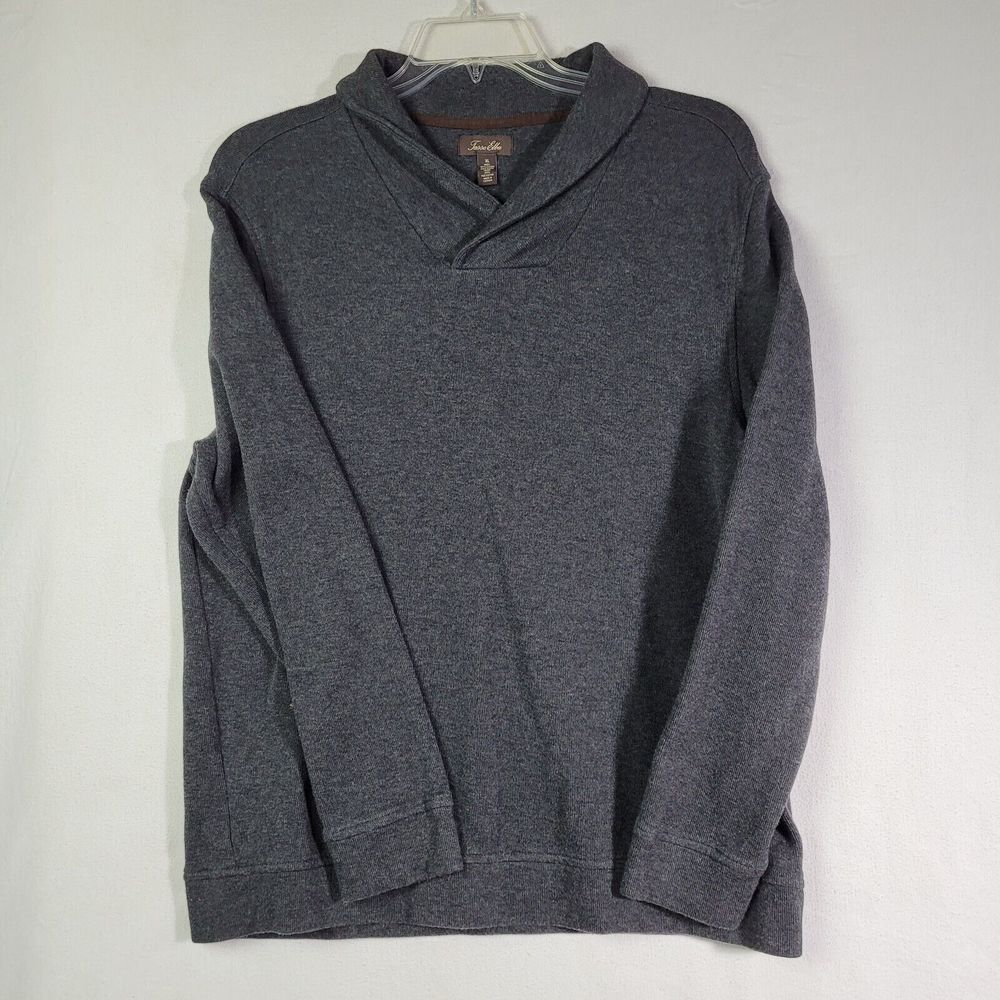 Tasso Elba Mens Size XL Dark Gray Shawl Collar Cotton Faux Sweater Fall Pullover